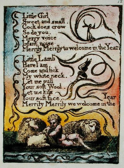 Little Girl... ilustracja z Pieśni o niewinności i doświadczeniu, (Bentley Copy L) pl.12 (Bentley 23) 1789-94 (relief akwaforta z długopisem i toaletą na papierze) autorstwa William Blake